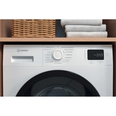 Пральна машина Indesit фронтальна, 7кг, 1200, A+++, 49.6см, дисплей, пара, інвертор, люк чорний, білий (IM712BMYTIMEUA)