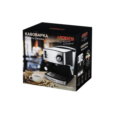 Кавоварка Ardesto ріжкова Steel Collection 1.6л, мелена, ручний капучинатор, сріблясто-чорний (YCM-E1600)