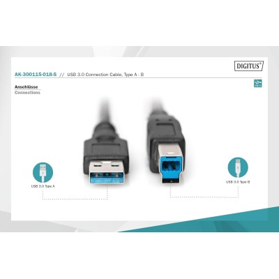 Кабель DIGITUS USB 3.0 (AM/BM) 1.8м, чорний (AK-300115-018-S)