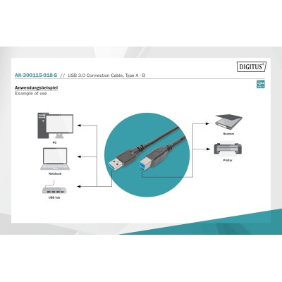 Кабель DIGITUS USB 3.0 (AM/BM) 1.8м, чорний (AK-300115-018-S)