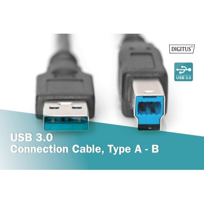 Кабель DIGITUS USB 3.0 (AM/BM) 1.8м, чорний (AK-300115-018-S)