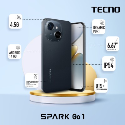 Смартфон TECNO Spark Go 1 (KL4) 3/64GB Startrail Black Смартфон TECNO Spark Go 1 (KL4) 3/64GB Startrail Black