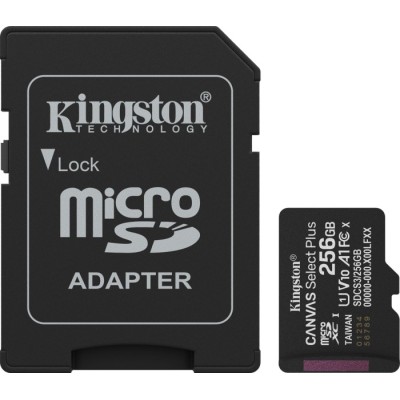 Карта пам'яті Kingston MicroSDXC 256GB Canvas Select Plus Gen3 150MB/s A10 + SD-адаптер (SDCS3/256GB)