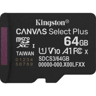 Карта пам'яті Kingston MicroSDXC 64GB Canvas Select Plus Gen3 100MB/s A1 (SDCS3/64GBSP)