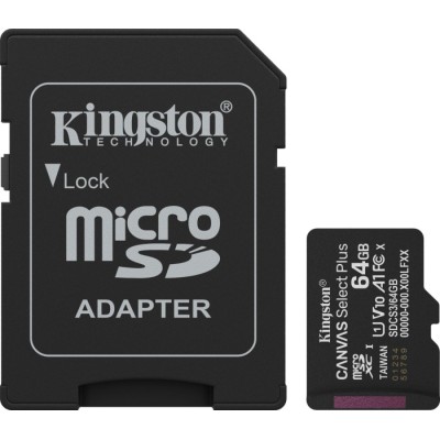 Карта пам'яті Kingston MicroSDXC 64GB Canvas Select Plus Gen3 100MB/s A1 + SD-адаптер (SDCS3/64GB)