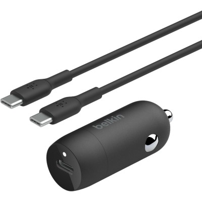 Зарядний пристрій автомобільний Belkin 30Вт USB-C PD PPS, кабель USB-C > USB-C, 1м, чорний (CCA004BT1MBK-B6)