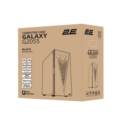 Корпус 2E GAMING Galaxy G2055 без БЖ 2xUSB3.0, 1xUSB2.0, 3x120мм ARGB, VGA 345мм, LCS ready, HUB, TG Side Panel, ATX, чорний (2E Корпус 2E GAMING Galaxy G2055 без БЖ 2xUSB3.0, 1xUSB2.0, 3x120мм ARGB, VGA 345мм, LCS ready, HUB, TG Side Panel, ATX, чорний (2E