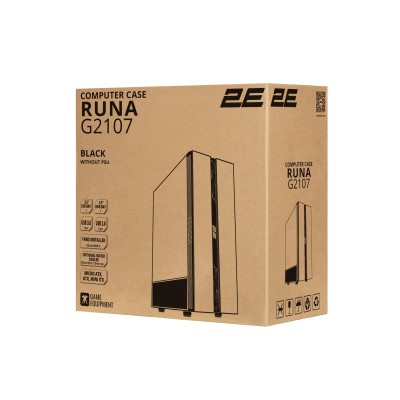 Корпус 2E GAMING Runa G2107 без БЖ 1xUSB3.0, 2xUSB2.0, 1x120мм ARGB, VGA 325мм, LCS ready, TG Side Panel, ATX, чорний (2E-G2107) Корпус 2E GAMING Runa G2107 без БЖ 1xUSB3.0, 2xUSB2.0, 1x120мм ARGB, VGA 325мм, LCS ready, TG Side Panel, ATX, чорний (2E-G2107)