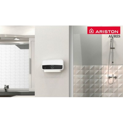 Водонагрівач електр. Ariston проточний Aures, 3,1л, 5,5кВт, горизонтальний монтаж, мех. кер-ння, A, В'єтнам, біло-сірий (3520018
