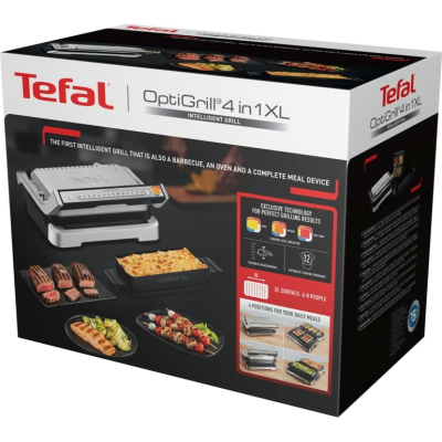 Гриль Tefal прижимний OptiGrill 4in1 XL 2200Вт, темп. режимів-4, з`ємні пластини, форма для випічки, метал (GC784D30)