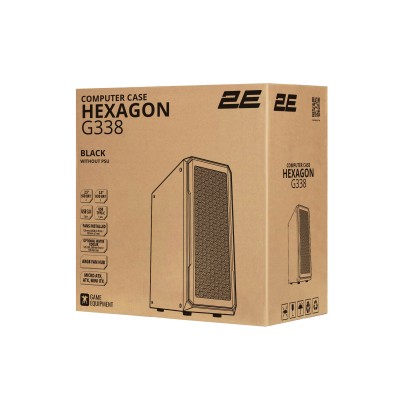 Корпус 2E GAMING Hexagon G338 без БЖ 2xUSB3.0, 1xUSBType-C, 3x120мм ARGB, 1x120мм, VGA 330мм, LCS ready, HUB, TG Side Panel, ATX