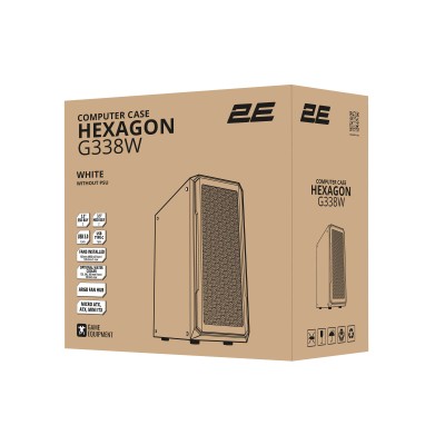 Корпус 2E GAMING Hexagon G338W без БЖ 2xUSB3.0, 1xUSBType-C, 3x120мм ARGB, 1x120мм, VGA 330мм, LCS ready, HUB, TG Side Panel, AT