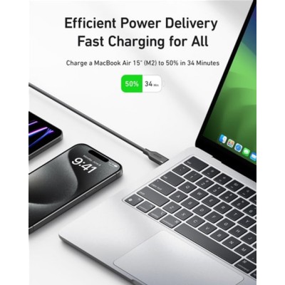 кабель ANKER USB-C to USB-C - 0.9m 240W 20 Gbps 4K Video Tranfer Bio-Nylon (Чорний)