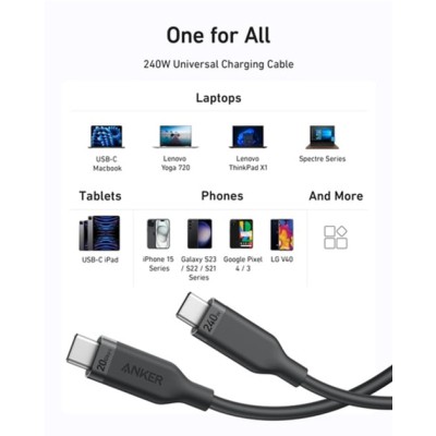 кабель ANKER USB-C to USB-C - 0.9m 240W 20 Gbps 4K Video Tranfer Bio-Nylon (Чорний)