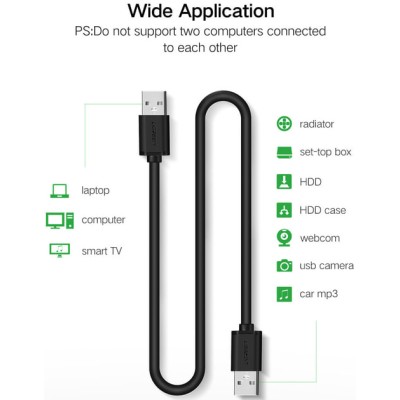 Кабель UGREEN US102 USB 2.0 A Male To A Male Cable 1.5m Black (10310)