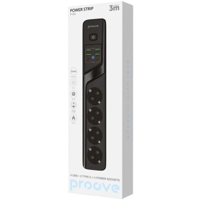 Мережевий фільтр Proove Power Strip P-04 (4 розетки + 4 USB + 2 Type-C) 3M (PSP442430001) black