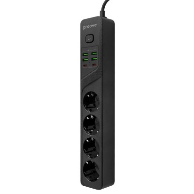 Мережевий фільтр Proove Power Strip P-04 (4 розетки + 4 USB + 2 Type-C) 3M (PSP442430001) black