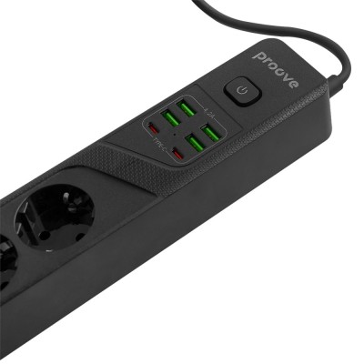 Мережевий фільтр Proove Power Strip P-04 (4 розетки + 4 USB + 2 Type-C) 3M (PSP442430001) black