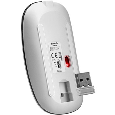Миша DEFENDER (52998) Touch MM-997, 2.4+BT, RGB, 500mAh, WHITE, wireless, silent