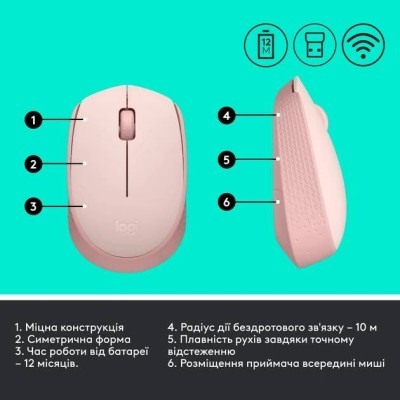 Миша LOGITECH M171 Wireless Mouse - Rose