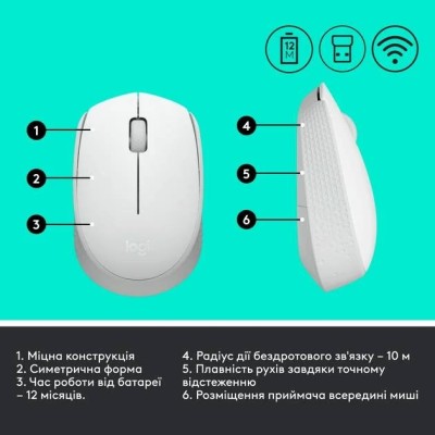 Миша LOGITECH M171 Wireless Mouse - White
