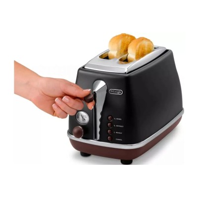 Тостер DeLonghi Icona Vintage 900Вт, метал, односторонній підігрів, чорний (CTOV2103BK) Тостер DeLonghi Icona Vintage 900Вт, метал, односторонній підігрів, чорний (CTOV2103BK)