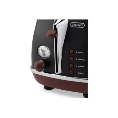 Тостер DeLonghi Icona Vintage 900Вт, метал, односторонній підігрів, чорний (CTOV2103BK) Тостер DeLonghi Icona Vintage 900Вт, метал, односторонній підігрів, чорний (CTOV2103BK)