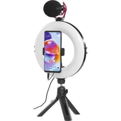 Трипод смартфону Hama Smart-80 V2, кулястий, 9.5cм, Bluetooth, зі світлодіодним кільцем, чорний Трипод смартфону Hama Smart-80 V2, кулястий, 9.5cм, Bluetooth, зі світлодіодним кільцем, чорний