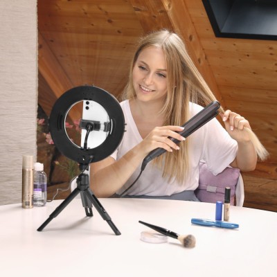 Трипод смартфону Hama Smart-80 V2, кулястий, 9.5cм, Bluetooth, зі світлодіодним кільцем, чорний Трипод смартфону Hama Smart-80 V2, кулястий, 9.5cм, Bluetooth, зі світлодіодним кільцем, чорний