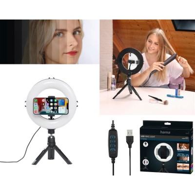 Трипод смартфону Hama Smart-80 V2, кулястий, 9.5cм, Bluetooth, зі світлодіодним кільцем, чорний Трипод смартфону Hama Smart-80 V2, кулястий, 9.5cм, Bluetooth, зі світлодіодним кільцем, чорний
