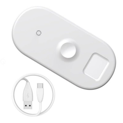 Бездротовий зарядний пристрій Baseus Smart 3-in-1 Wireless Charger For Phone+Watch+Pod (18W) (WX3IN1-C02) White Бездротовий зарядний пристрій Baseus Smart 3-in-1 Wireless Charger For Phone+Watch+Pod (18W) (WX3IN1-C02) White